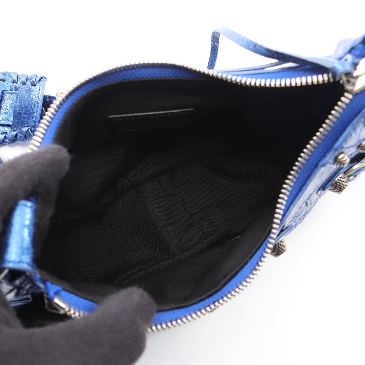 LE CAGOLE XS ル カゴール メタリック ショルダーバッグ レザー ブルー バレンシアガ