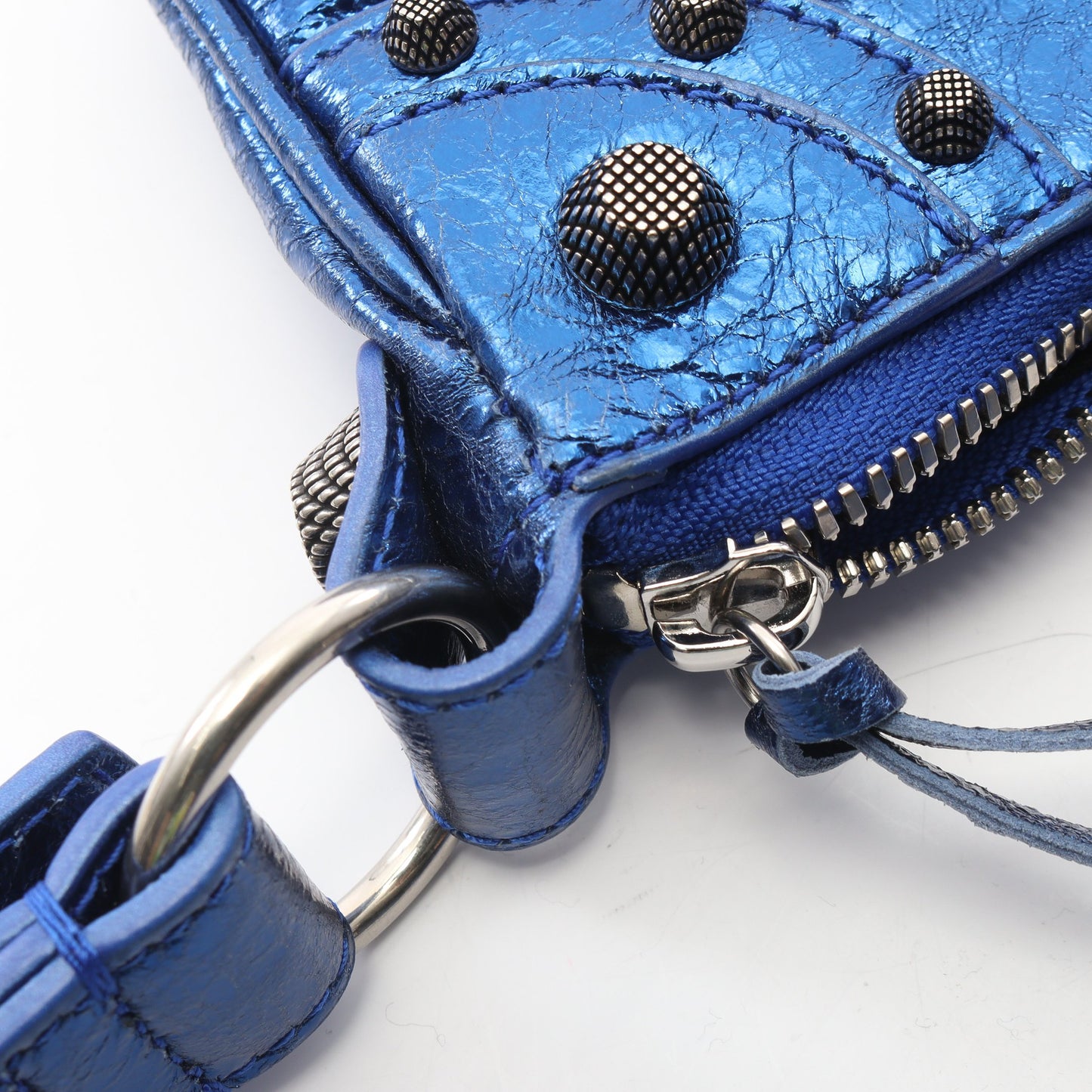LE CAGOLE XS ル カゴール メタリック ショルダーバッグ レザー ブルー バレンシアガ