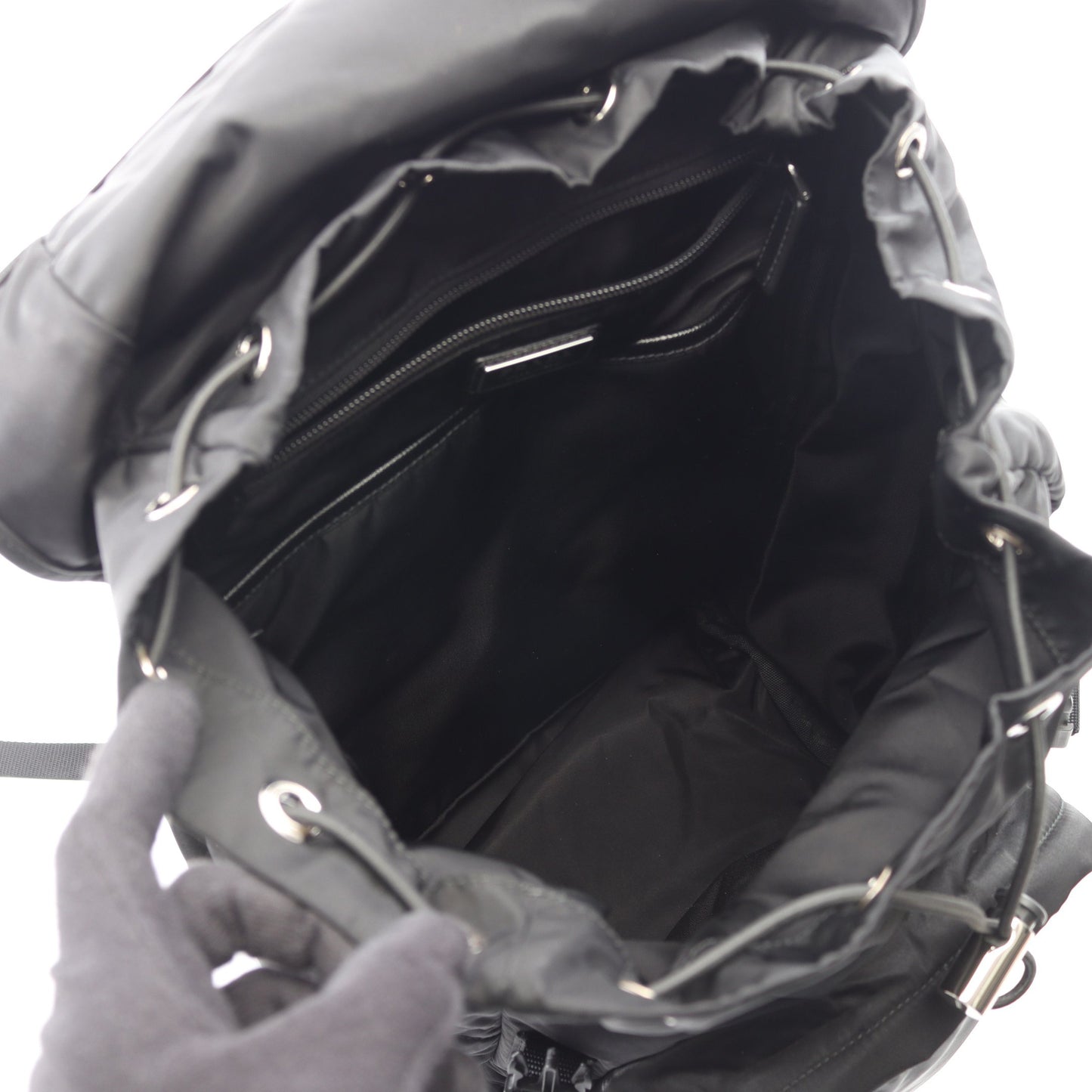 Re-Nylon バックパック リュックサック ナイロン サフィアーノレザー ブラック プラダ