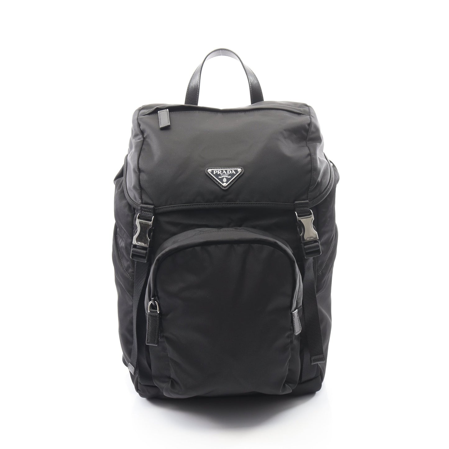 Re-Nylon バックパック リュックサック ナイロン サフィアーノレザー ブラック プラダ