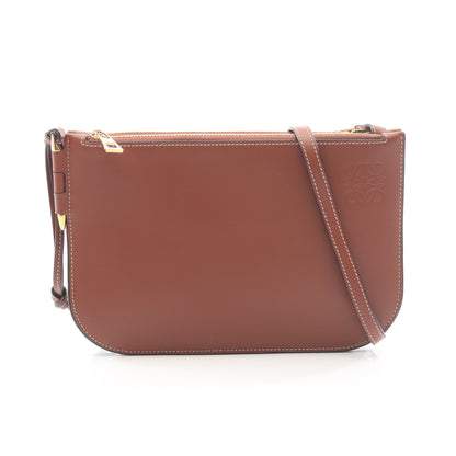GATE DOUBLE ZIP POUCH ゲート ダブルジップ ポーチ ショルダーバッグ レザー ブラウン ロエベ