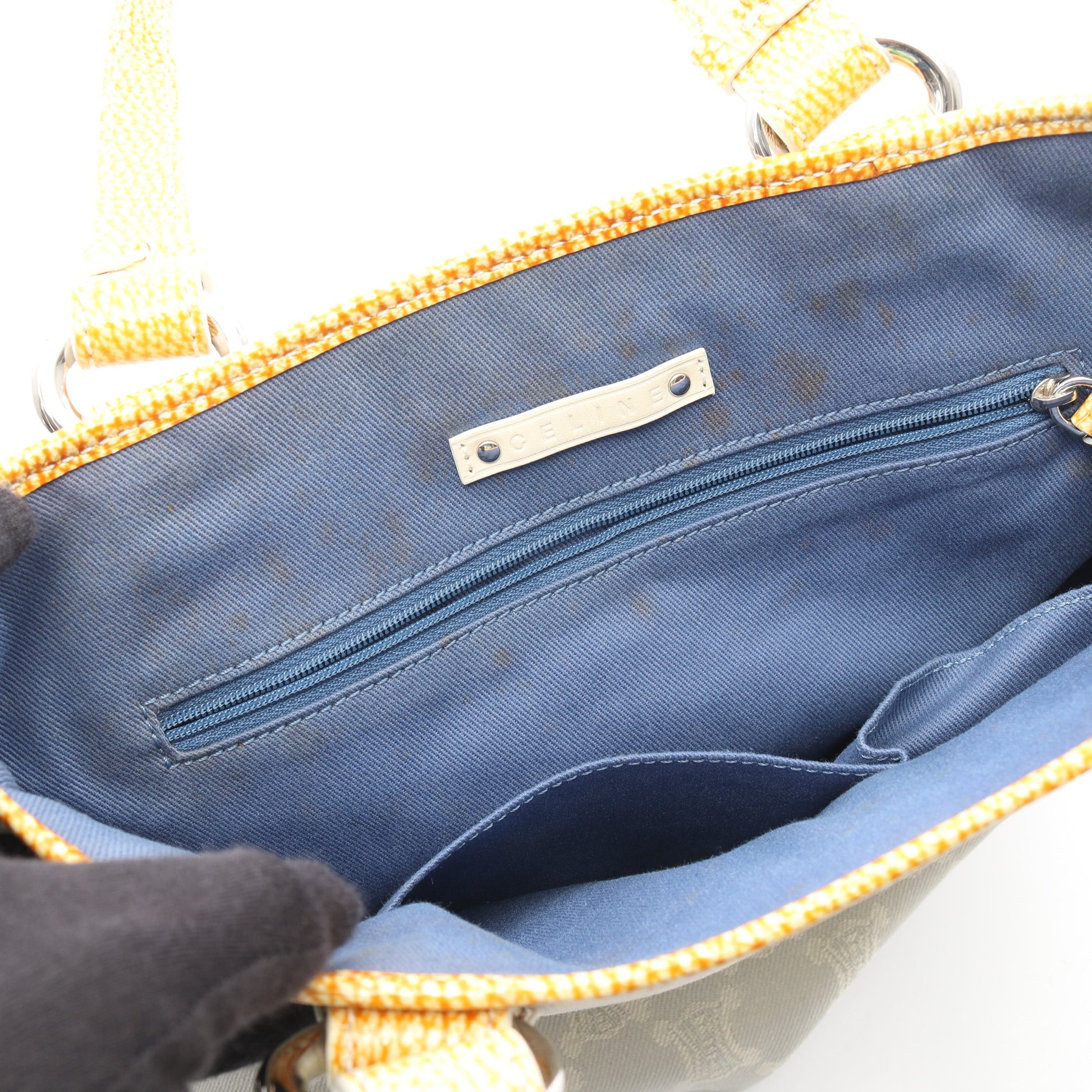 パリマカダム ハンドバッグ トートバッグ キャンバス レザー ライトグレー イエロー セリーヌ バッグ CELINE