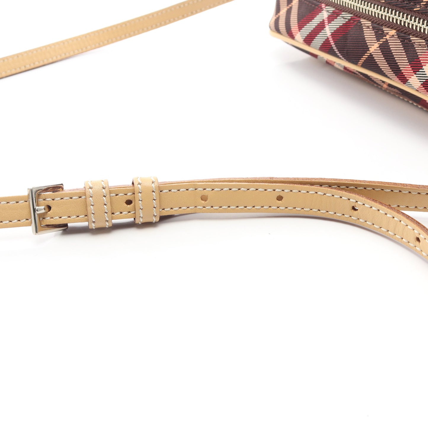 チェック ショルダーバッグ キャンバス レザー ボルドー ベージュ バーバリーブルーレーベル バッグ BURBERRY BLUE LABEL