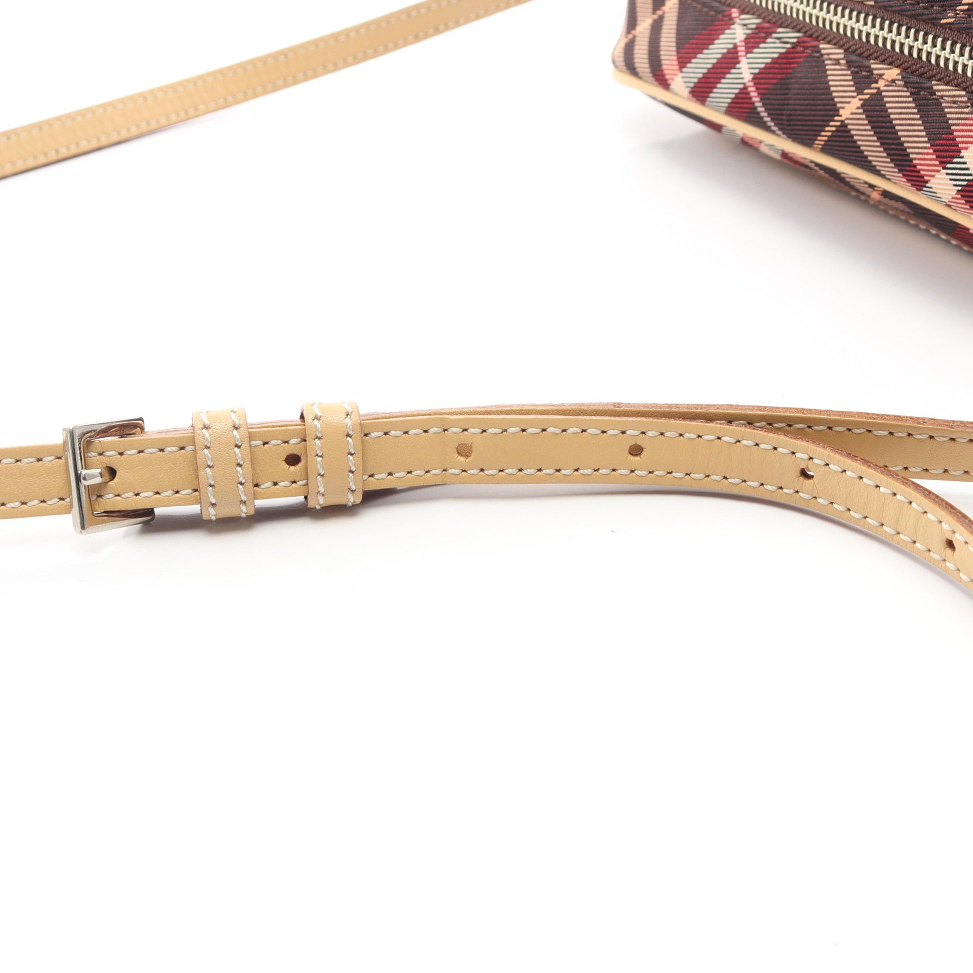 チェック ショルダーバッグ キャンバス レザー ボルドー ベージュ バーバリーブルーレーベル バッグ BURBERRY BLUE LABEL