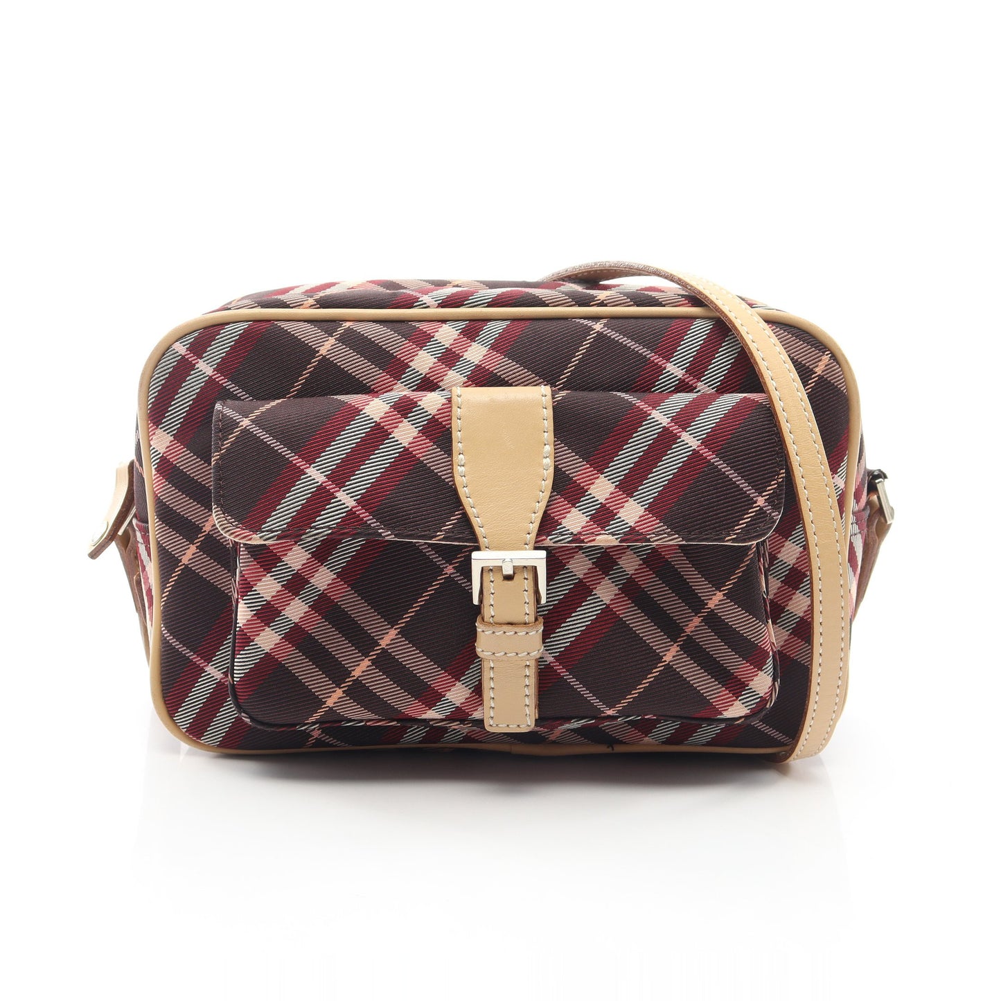 チェック ショルダーバッグ キャンバス レザー ボルドー ベージュ バーバリーブルーレーベル バッグ BURBERRY BLUE LABEL