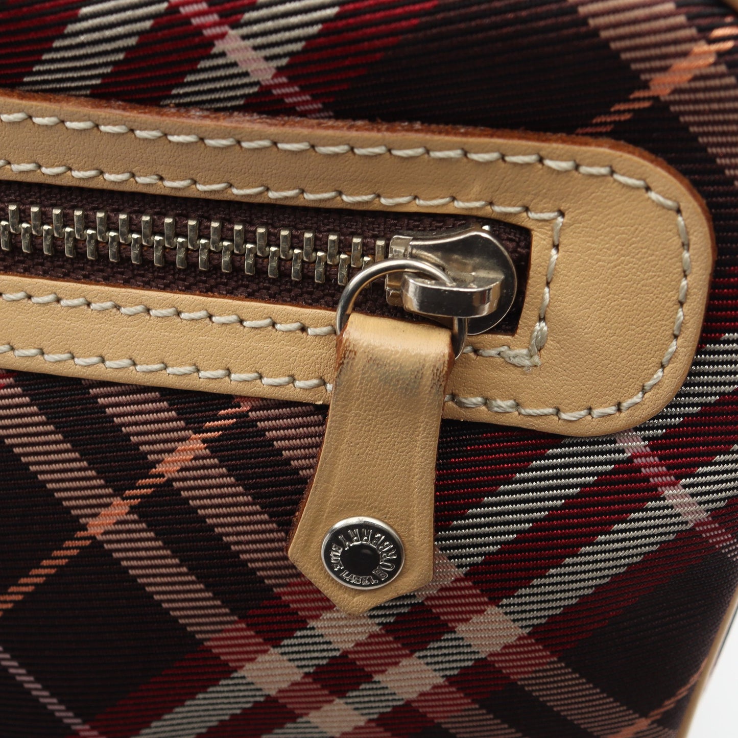 チェック ショルダーバッグ キャンバス レザー ボルドー ベージュ バーバリーブルーレーベル バッグ BURBERRY BLUE LABEL