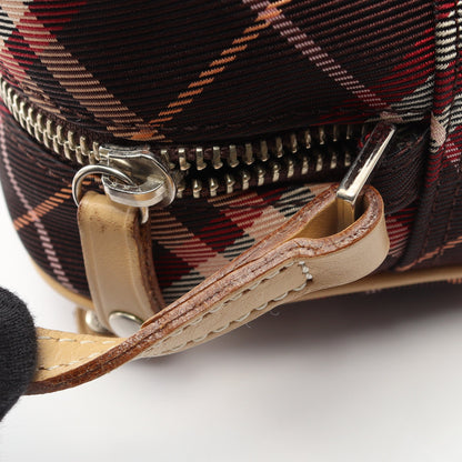 チェック ショルダーバッグ キャンバス レザー ボルドー ベージュ バーバリーブルーレーベル バッグ BURBERRY BLUE LABEL