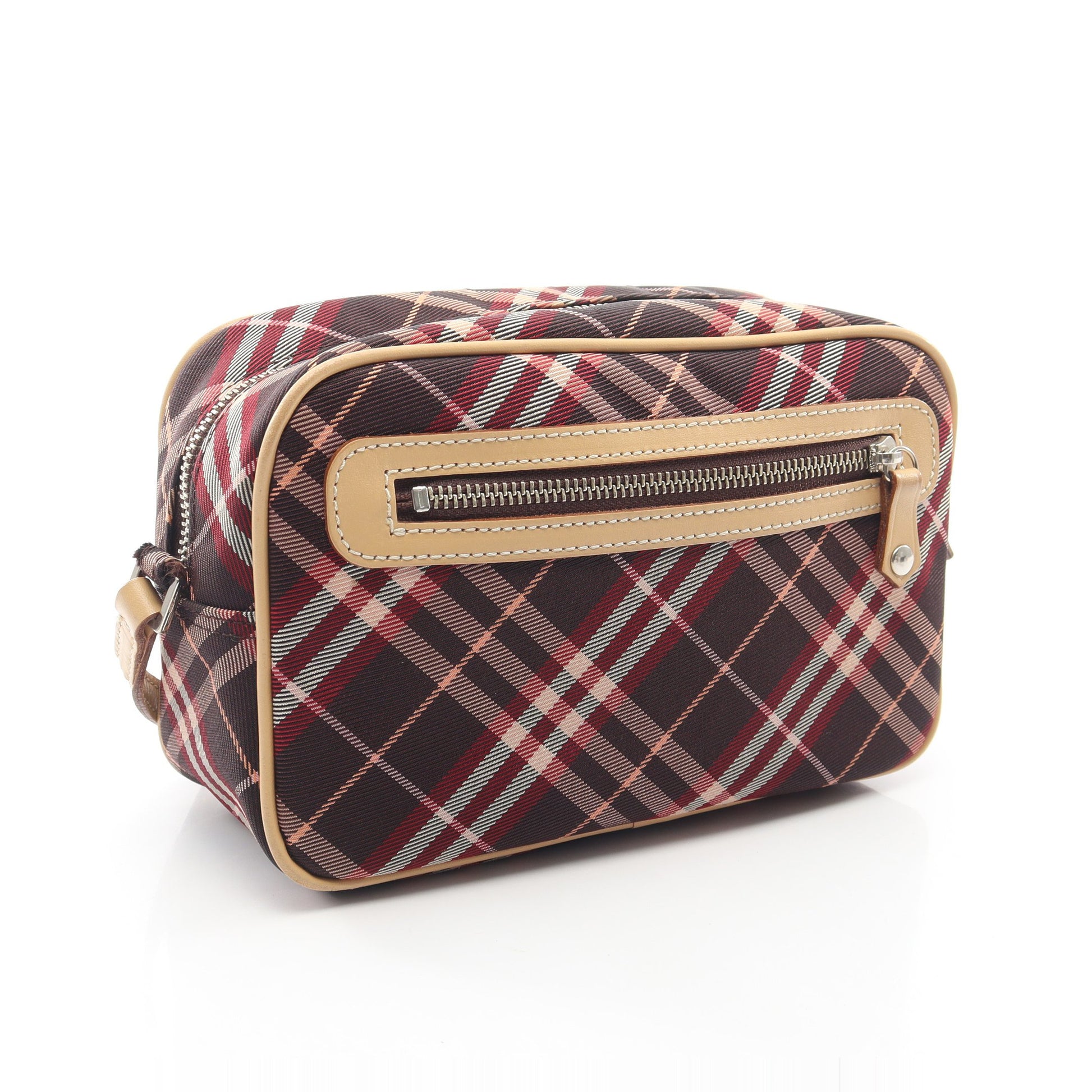 チェック ショルダーバッグ キャンバス レザー ボルドー ベージュ バーバリーブルーレーベル バッグ BURBERRY BLUE LABEL
