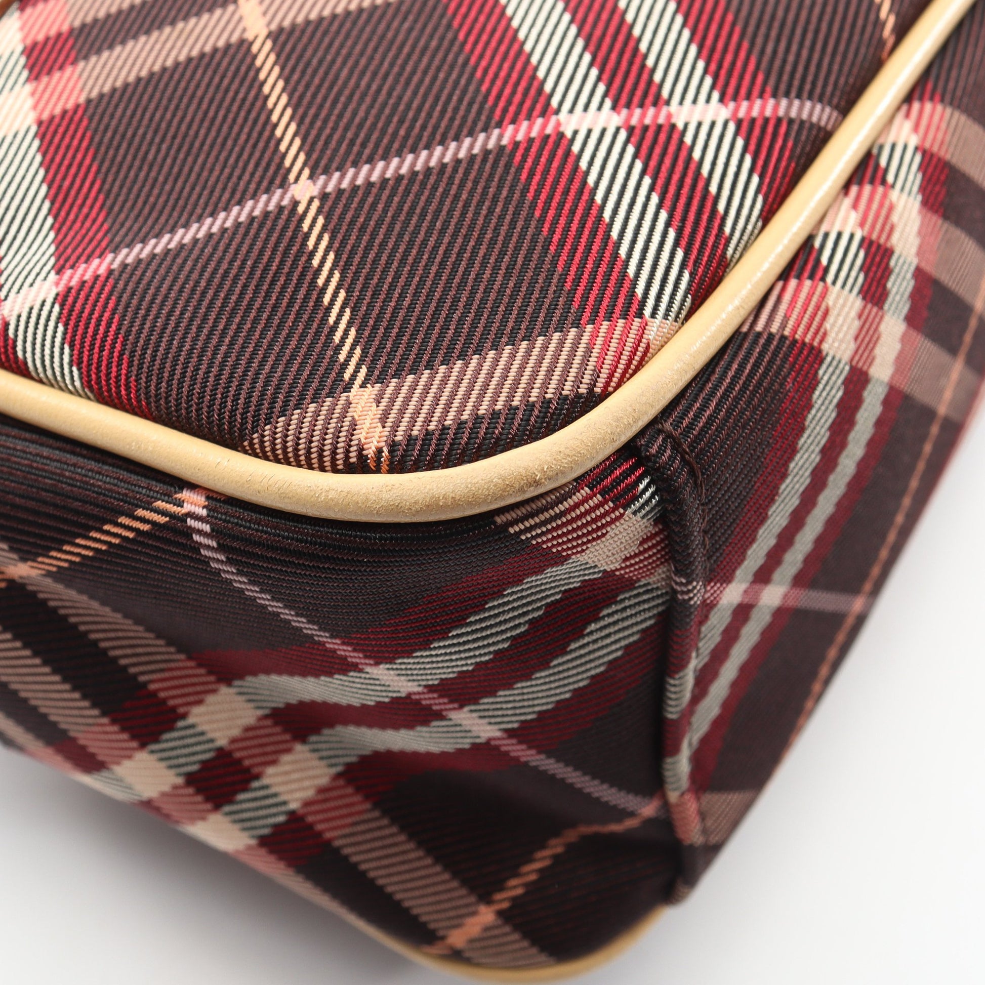 チェック ショルダーバッグ キャンバス レザー ボルドー ベージュ バーバリーブルーレーベル バッグ BURBERRY BLUE LABEL