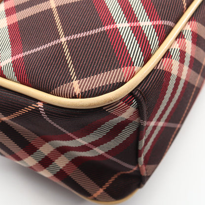 チェック ショルダーバッグ キャンバス レザー ボルドー ベージュ バーバリーブルーレーベル バッグ BURBERRY BLUE LABEL
