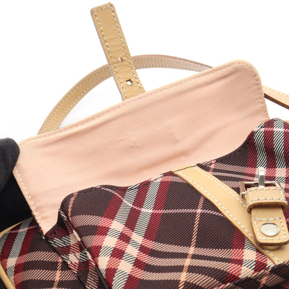 チェック ショルダーバッグ キャンバス レザー ボルドー ベージュ バーバリーブルーレーベル バッグ BURBERRY BLUE LABEL