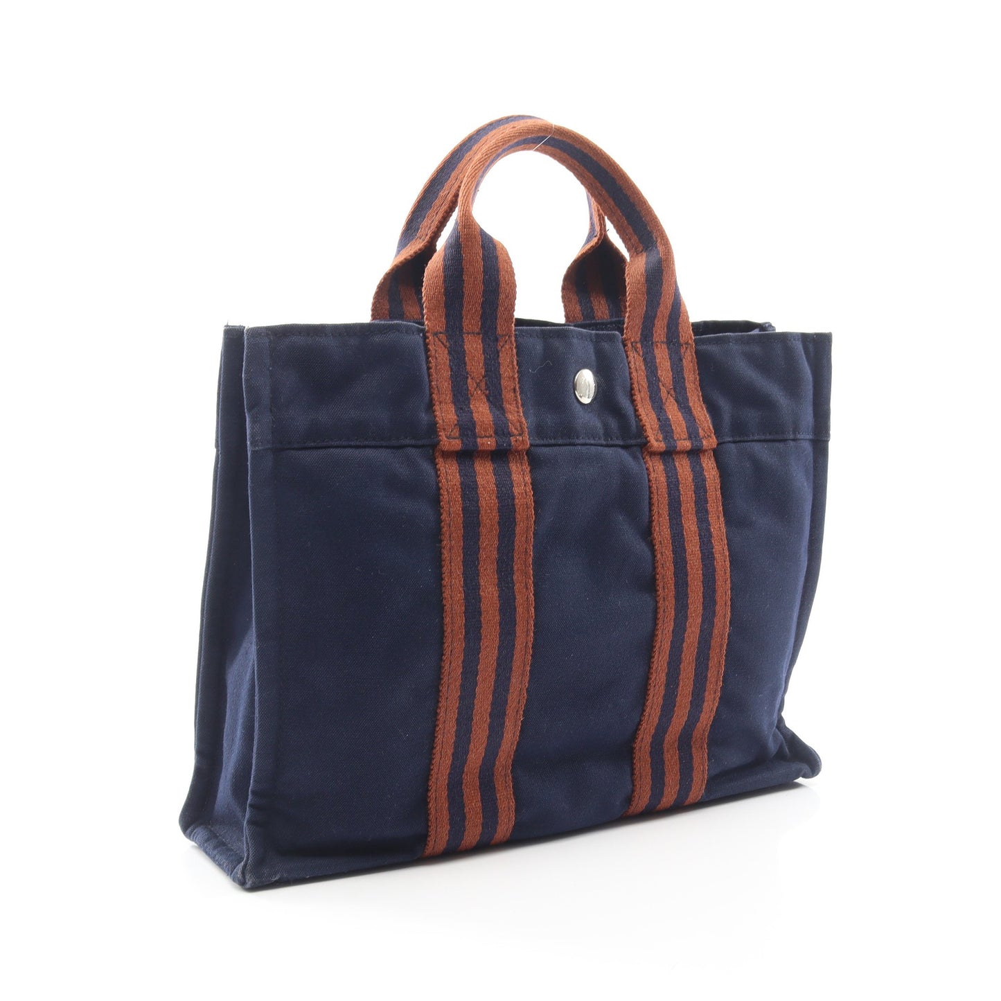 フールトゥPM ハンドバッグ トートバッグ キャンバス ネイビー ブラウン シルバー金具 エルメス バッグ HERMES