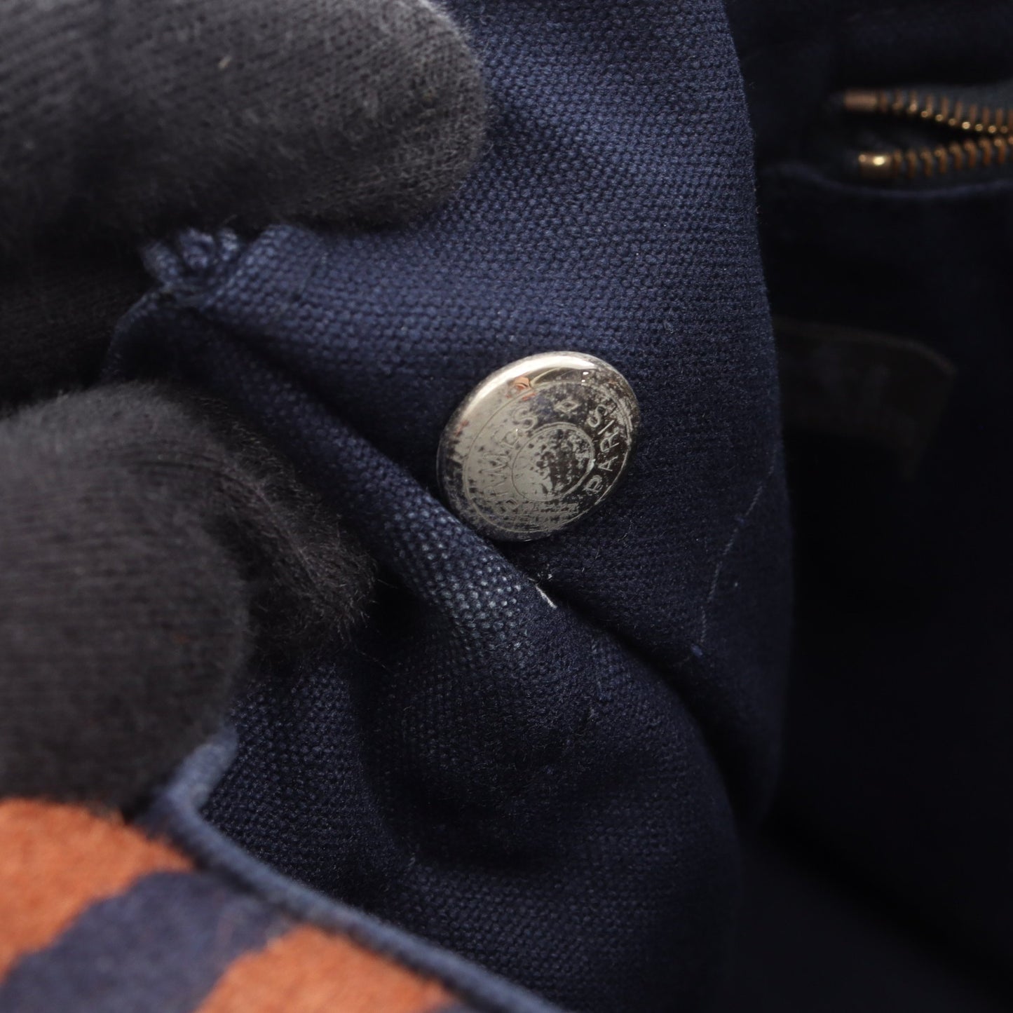 フールトゥPM ハンドバッグ トートバッグ キャンバス ネイビー ブラウン シルバー金具 エルメス バッグ HERMES