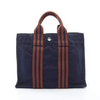 フールトゥPM ハンドバッグ トートバッグ キャンバス ネイビー ブラウン シルバー金具 エルメス バッグ HERMES