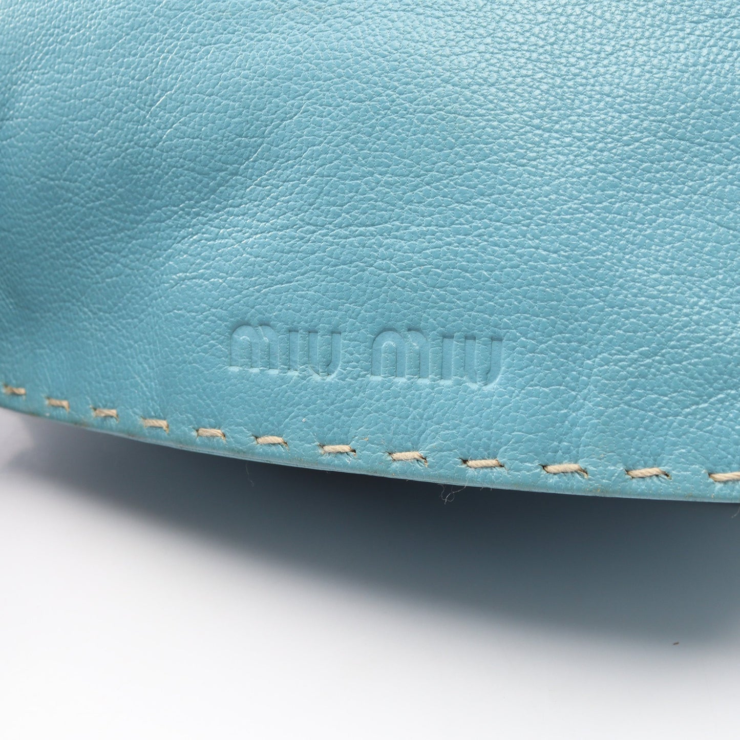 ロゴ ハンドバッグ レザー ライトブルー ミュウミュウ バッグ miu miu