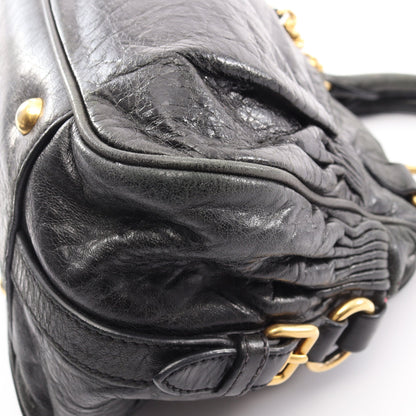 ロックチャーム付き 2WAY ハンドバッグ レザー ブラック ミュウミュウ バッグ miu miu