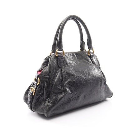 ロックチャーム付き 2WAY ハンドバッグ レザー ブラック ミュウミュウ バッグ miu miu