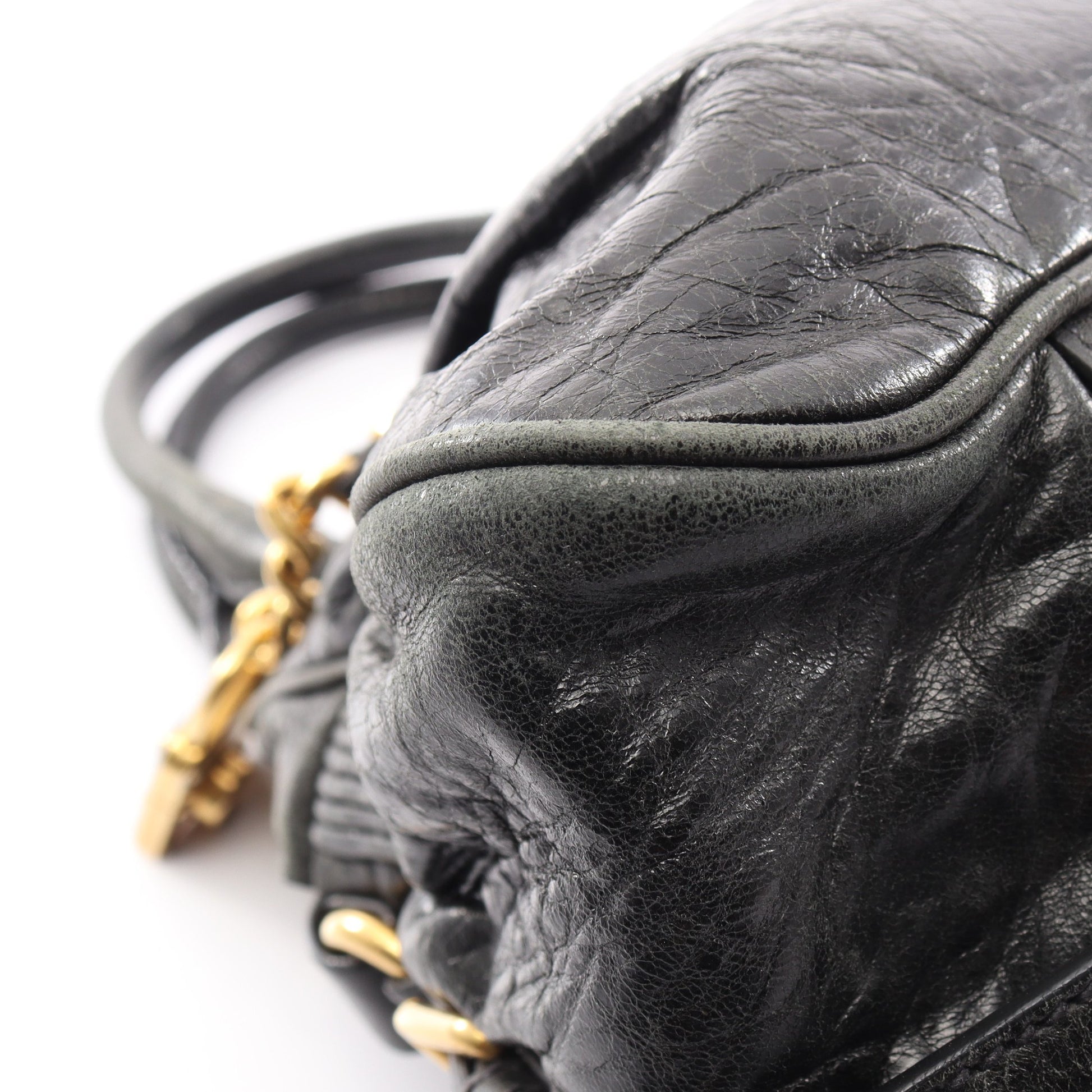 ロックチャーム付き 2WAY ハンドバッグ レザー ブラック ミュウミュウ バッグ miu miu