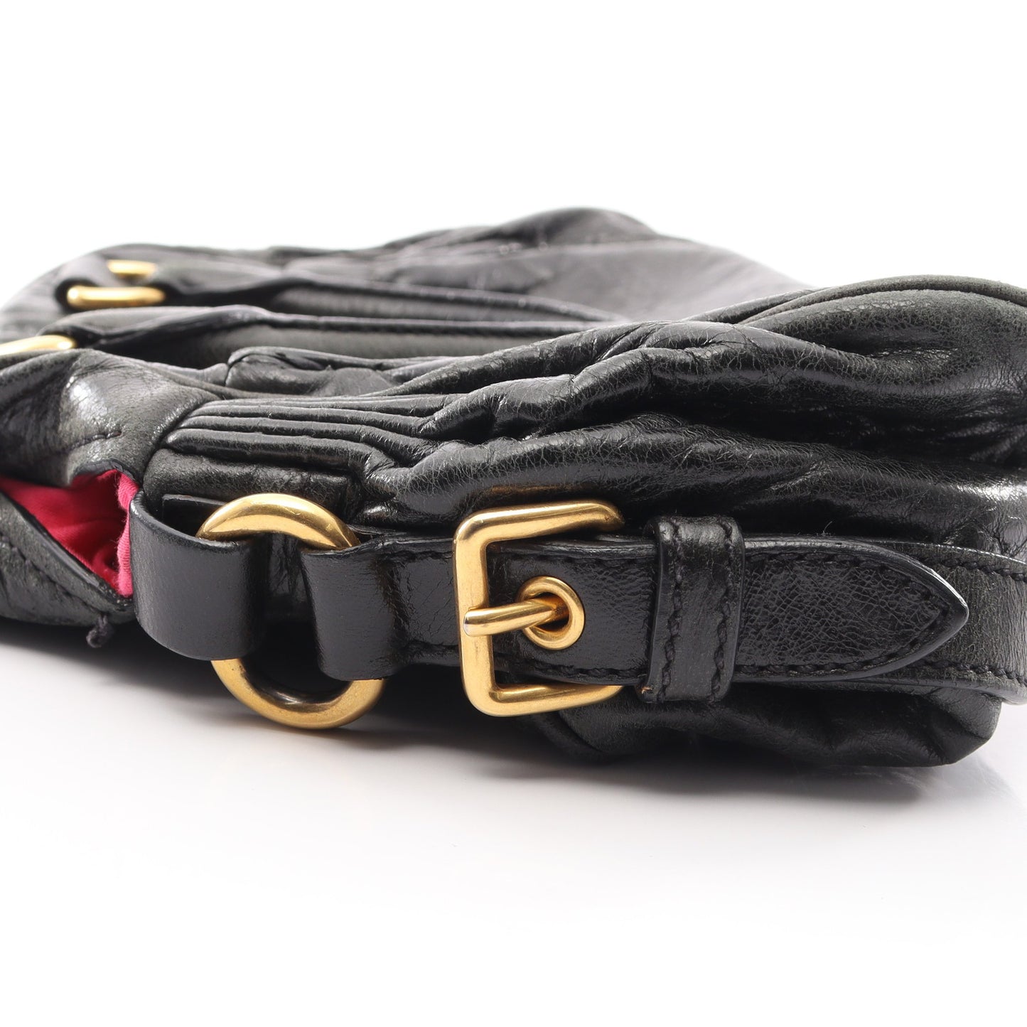 ロックチャーム付き 2WAY ハンドバッグ レザー ブラック ミュウミュウ バッグ miu miu