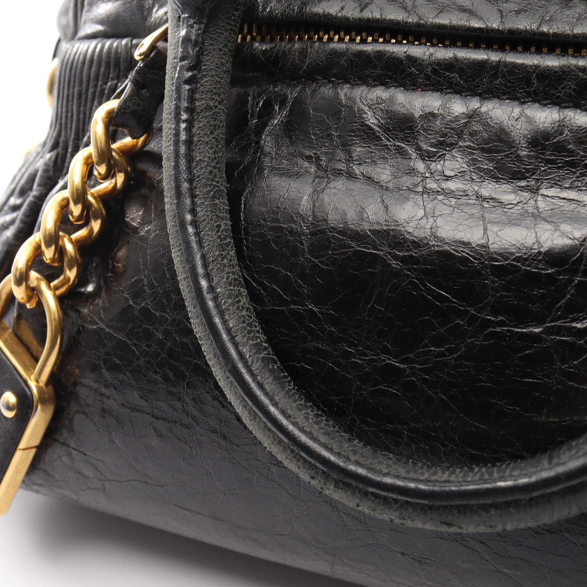ロックチャーム付き 2WAY ハンドバッグ レザー ブラック ミュウミュウ バッグ miu miu