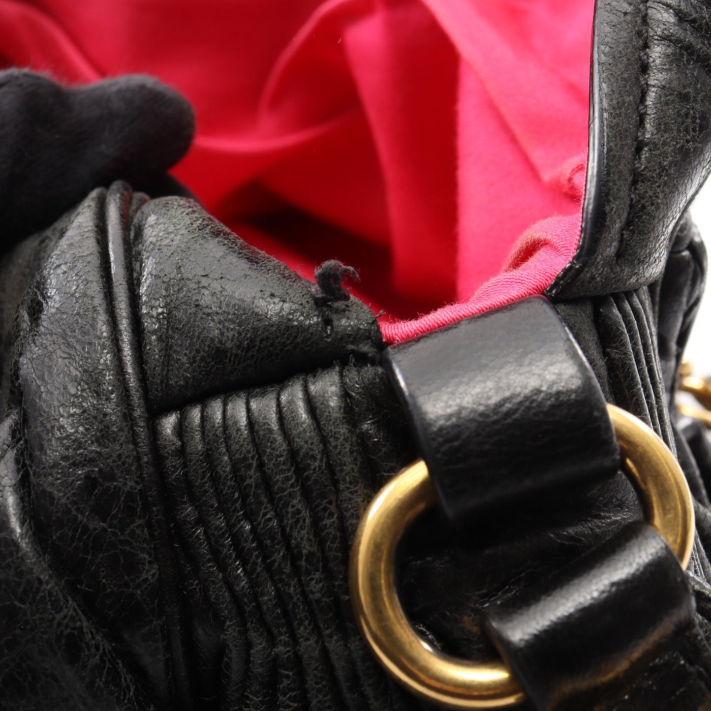 ロックチャーム付き 2WAY ハンドバッグ レザー ブラック ミュウミュウ バッグ miu miu