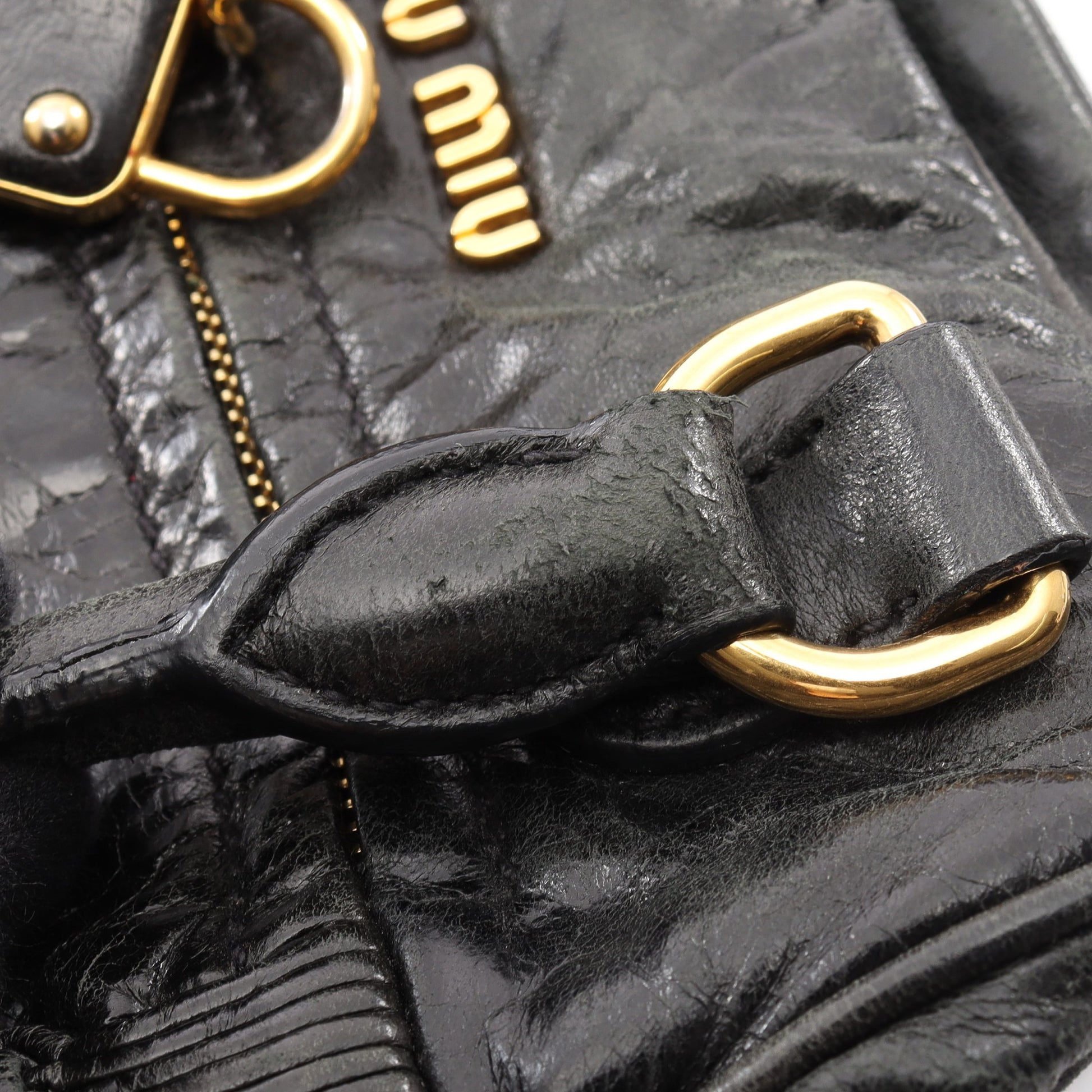 ロックチャーム付き 2WAY ハンドバッグ レザー ブラック ミュウミュウ バッグ miu miu