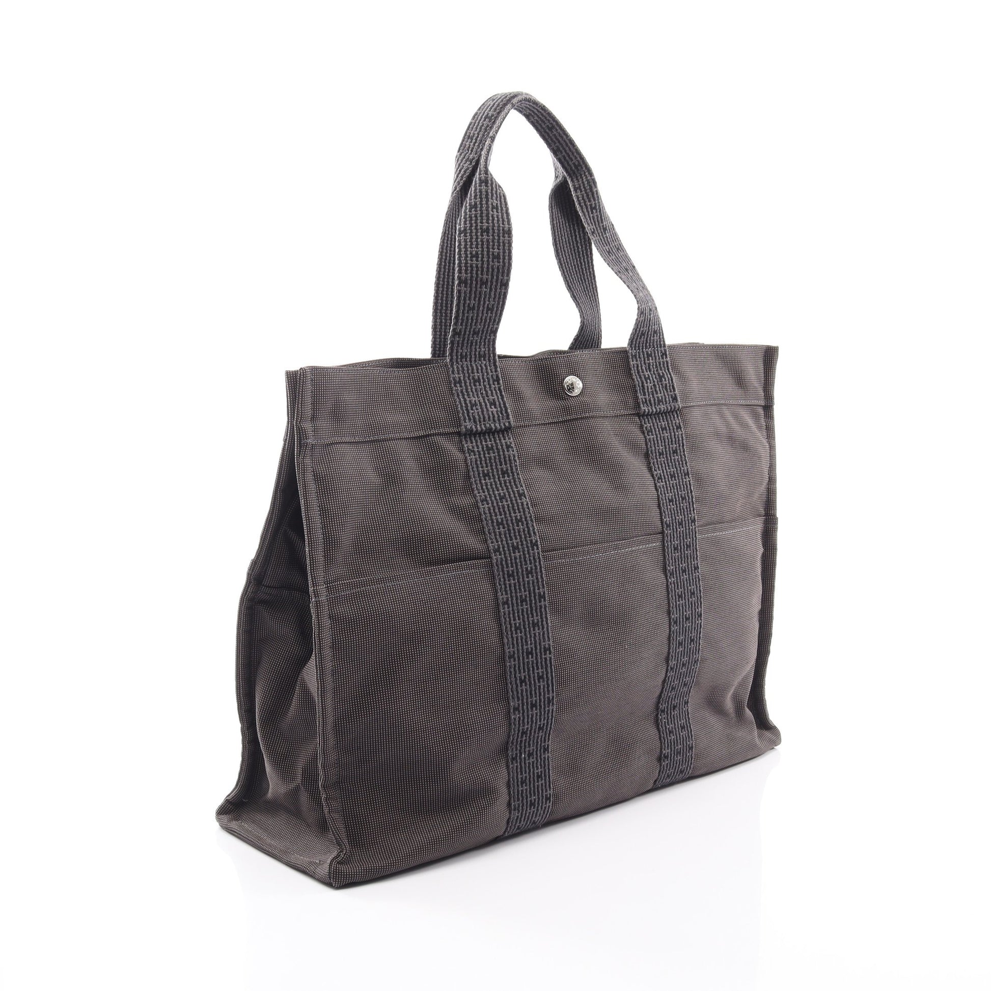 エールラインGM ハンドバッグ トートバッグ キャンバス グレー シルバー金具 エルメス バッグ HERMES