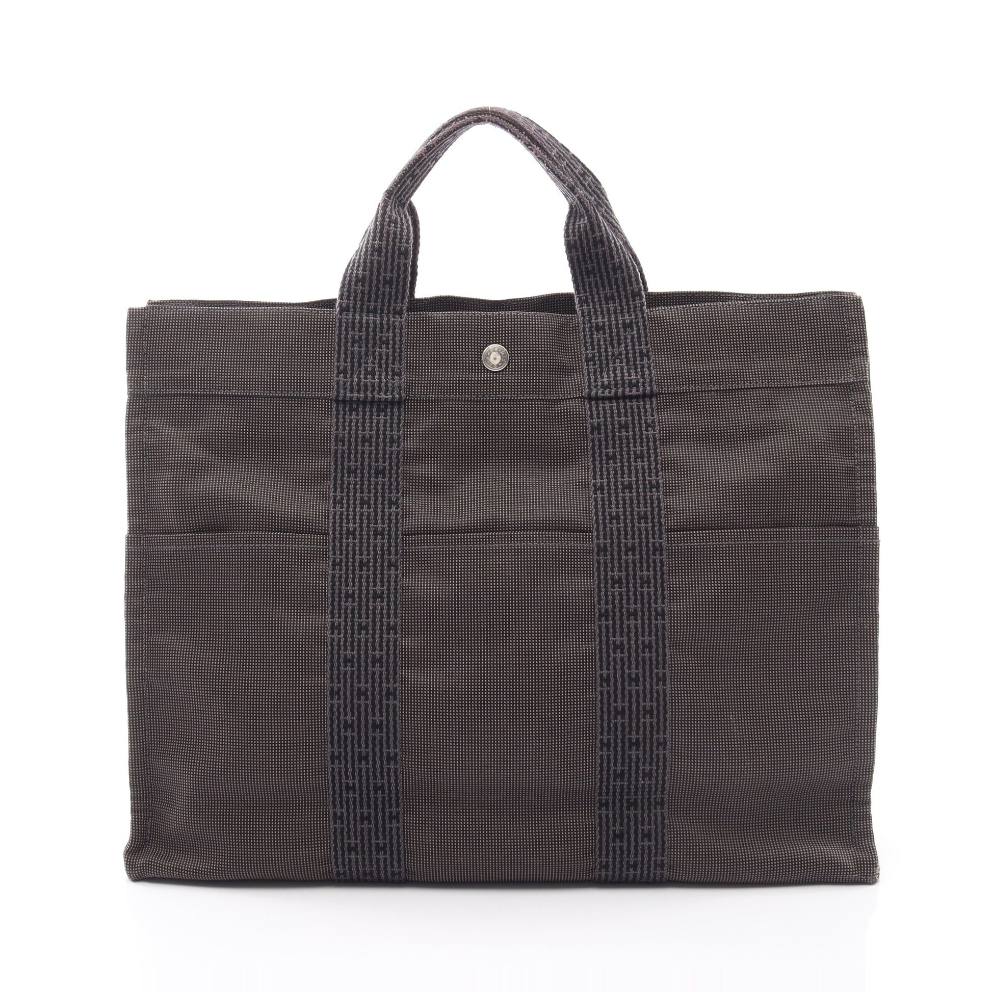 エールラインMM ハンドバッグ トートバッグ キャンバス グレー シルバー金具 エルメス バッグ HERMES