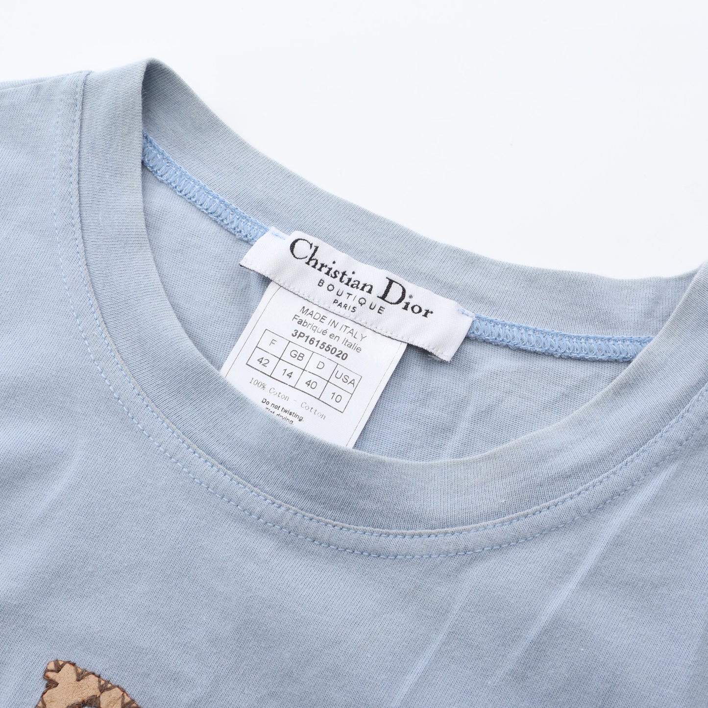J'ADORE 半袖Tシャツ コットン ライトブルー ベージュ クリスチャンディオール