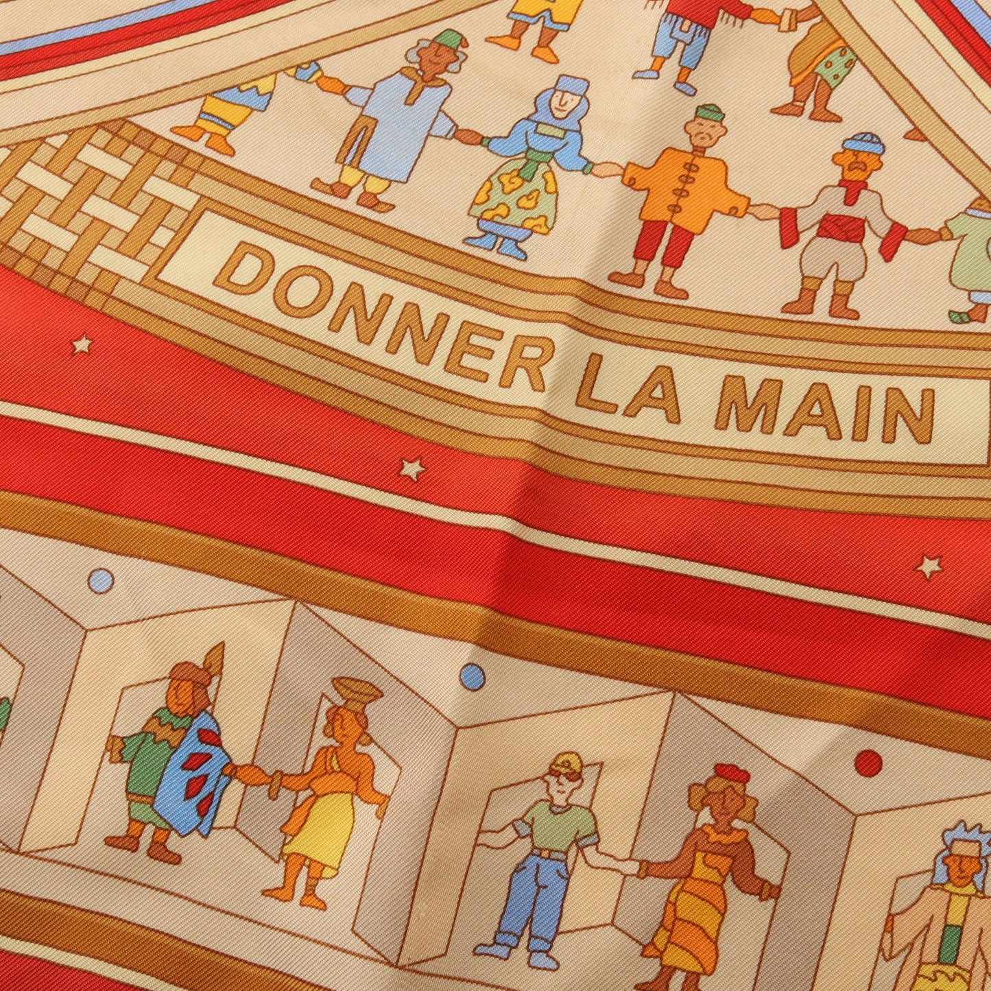 カレ90 DONNER LA MAIN スカーフ シルク レッド マルチカラー エルメス