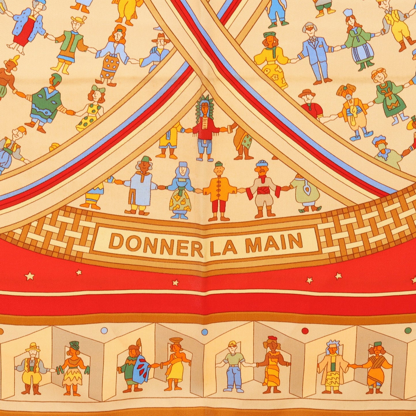 カレ90 DONNER LA MAIN スカーフ シルク レッド マルチカラー エルメス