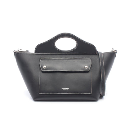 ミニソフト ポケット 2WAY ハンドバッグ トートバッグ レザー ブラック バーバリー