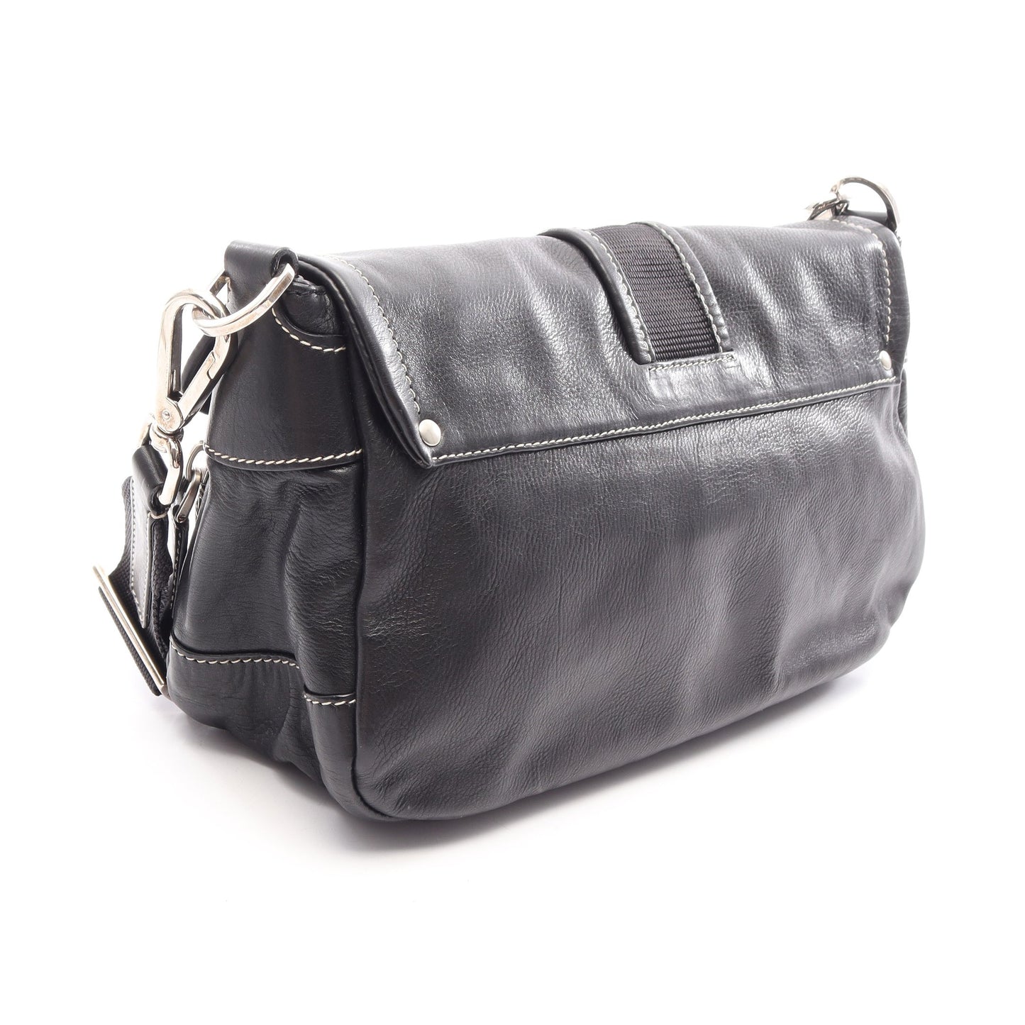 CALF POCKET ショルダーバッグ レザー ブラック プラダ