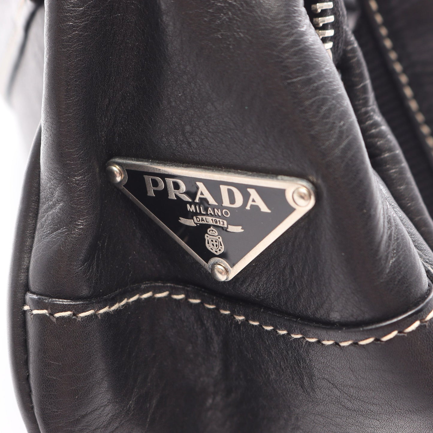 CALF POCKET ショルダーバッグ レザー ブラック プラダ