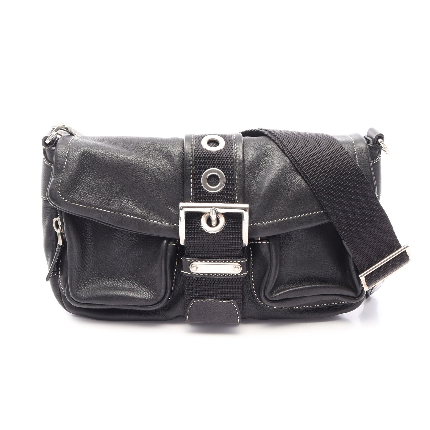 CALF POCKET ショルダーバッグ レザー ブラック プラダ