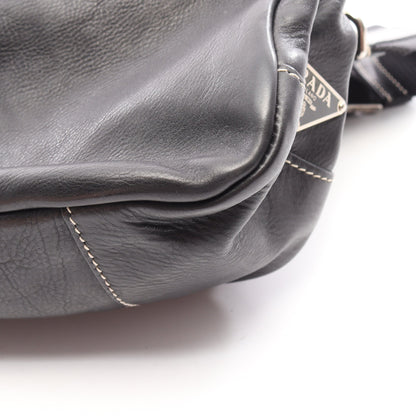 CALF POCKET ショルダーバッグ レザー ブラック プラダ