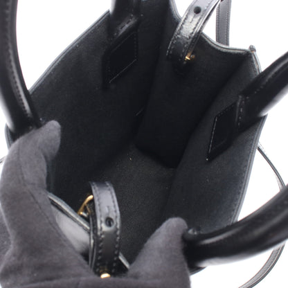 ミニ バーティカルカバ 2WAY ショルダーバッグ キャンバス レザー ブラック セリーヌ
