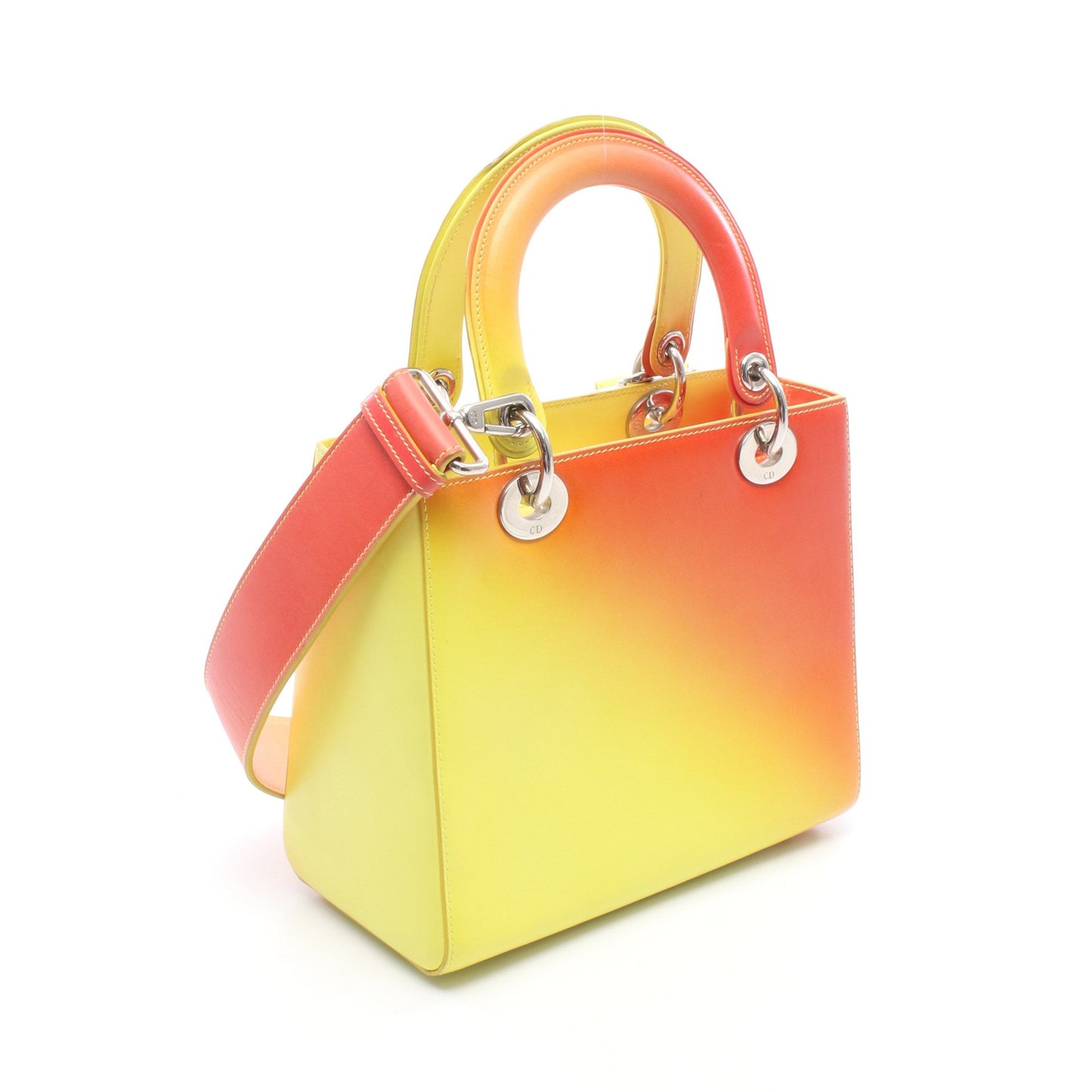 LADY DIOR レディディオール グラデーション 2WAY ハンドバッグ レザー オレンジ イエロー クリスチャンディオール バッグ Christian Dior