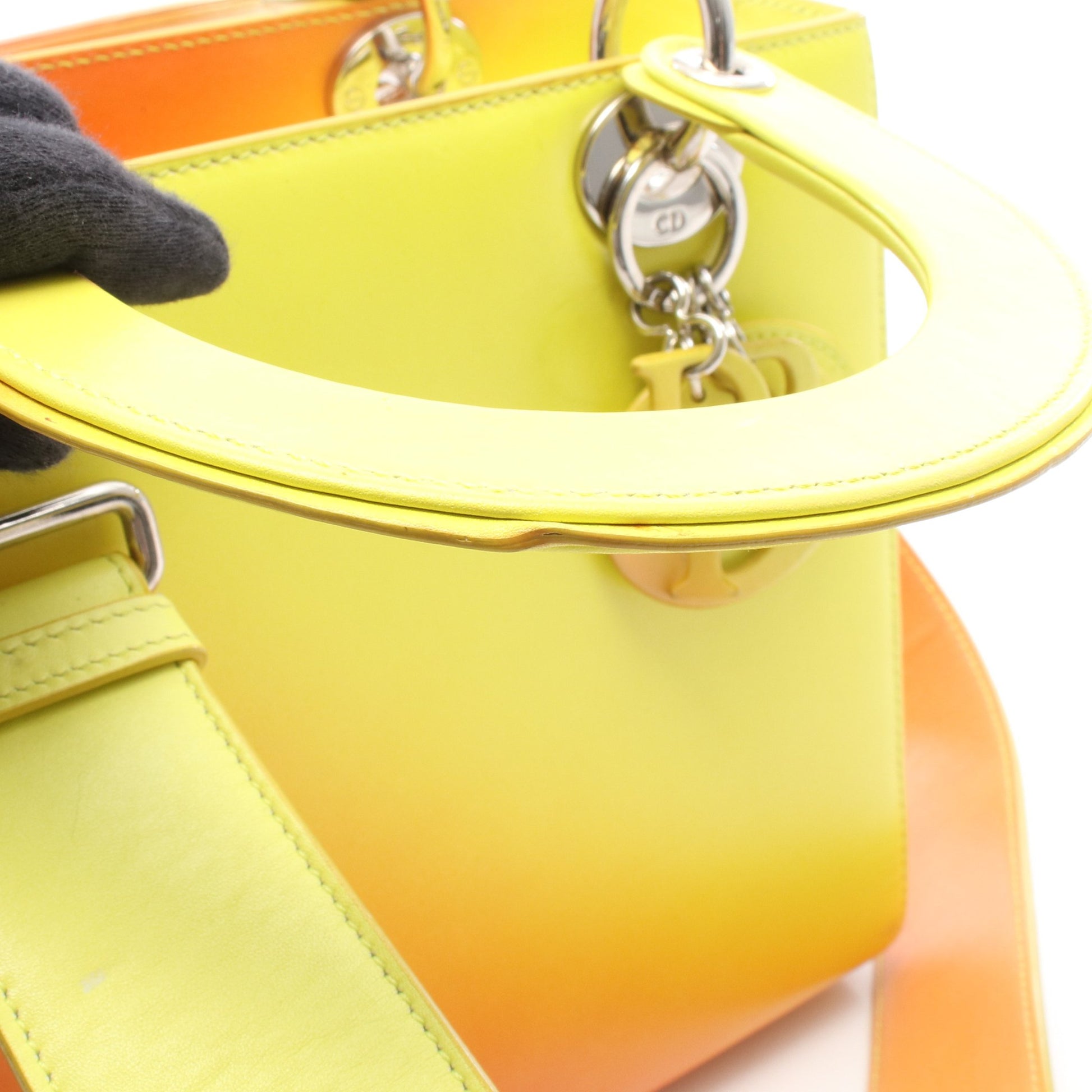 LADY DIOR レディディオール グラデーション 2WAY ハンドバッグ レザー オレンジ イエロー クリスチャンディオール バッグ Christian Dior