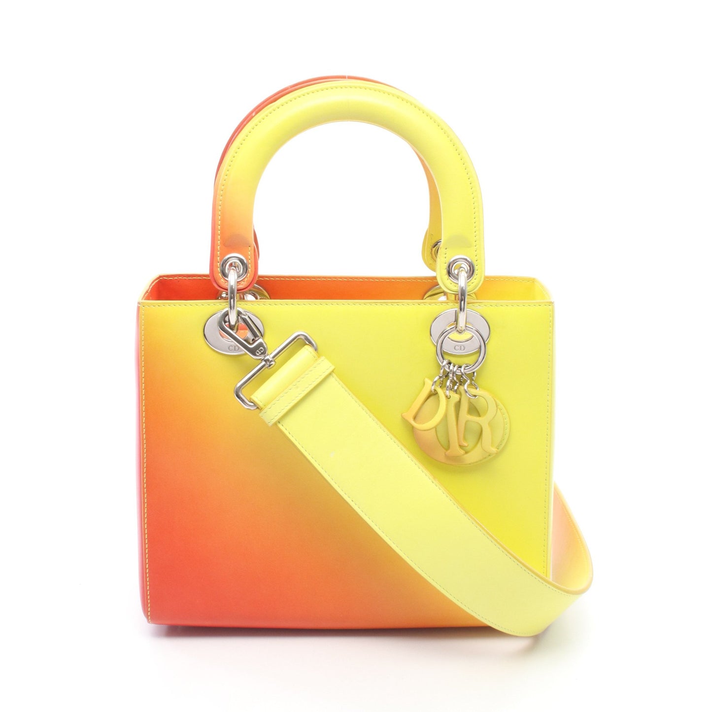 LADY DIOR レディディオール グラデーション 2WAY ハンドバッグ レザー オレンジ イエロー クリスチャンディオール バッグ Christian Dior