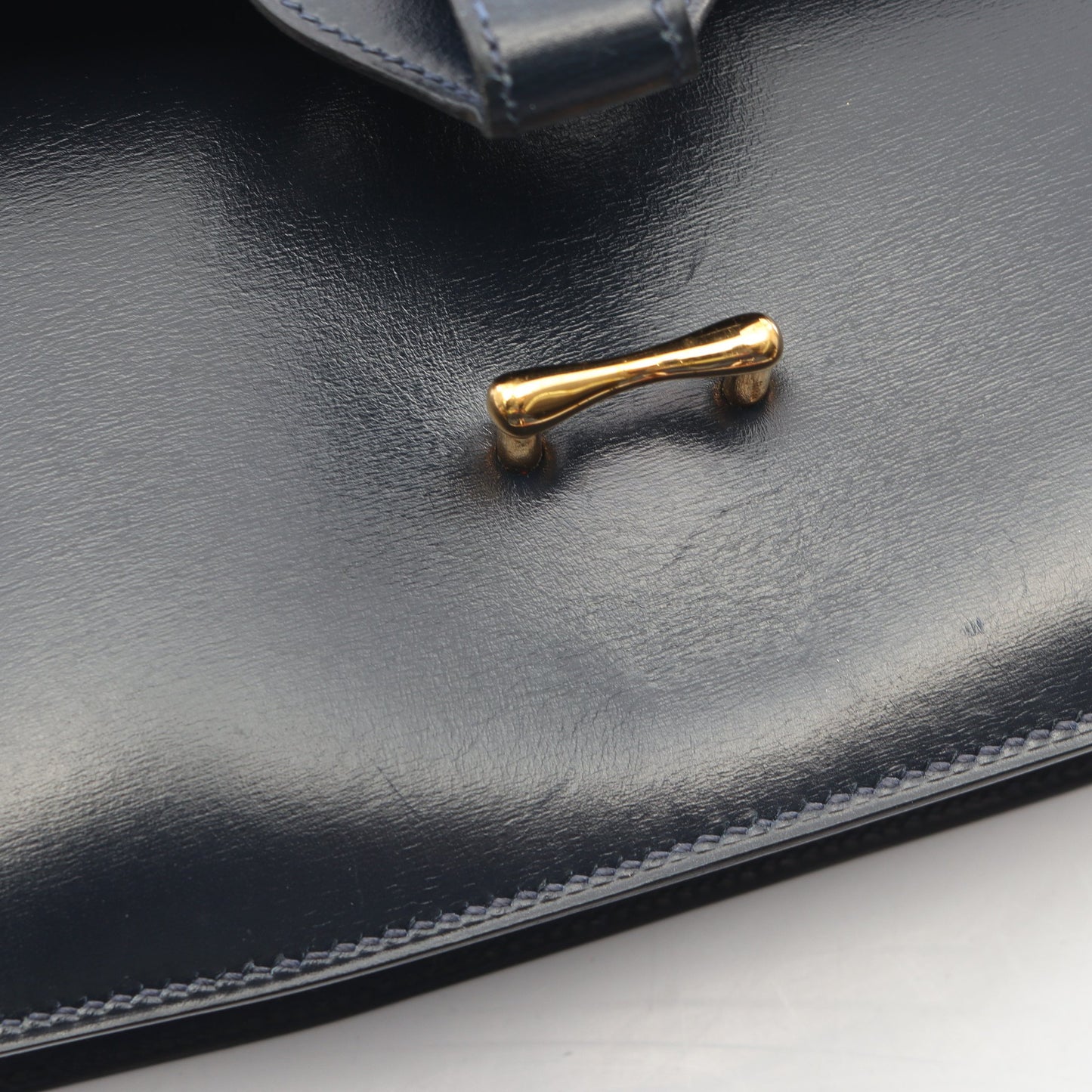 ドリー ブルーインディゴ ショルダーバッグ ボックスカーフ ネイビー ゴールド金具 ○K刻印 エルメス