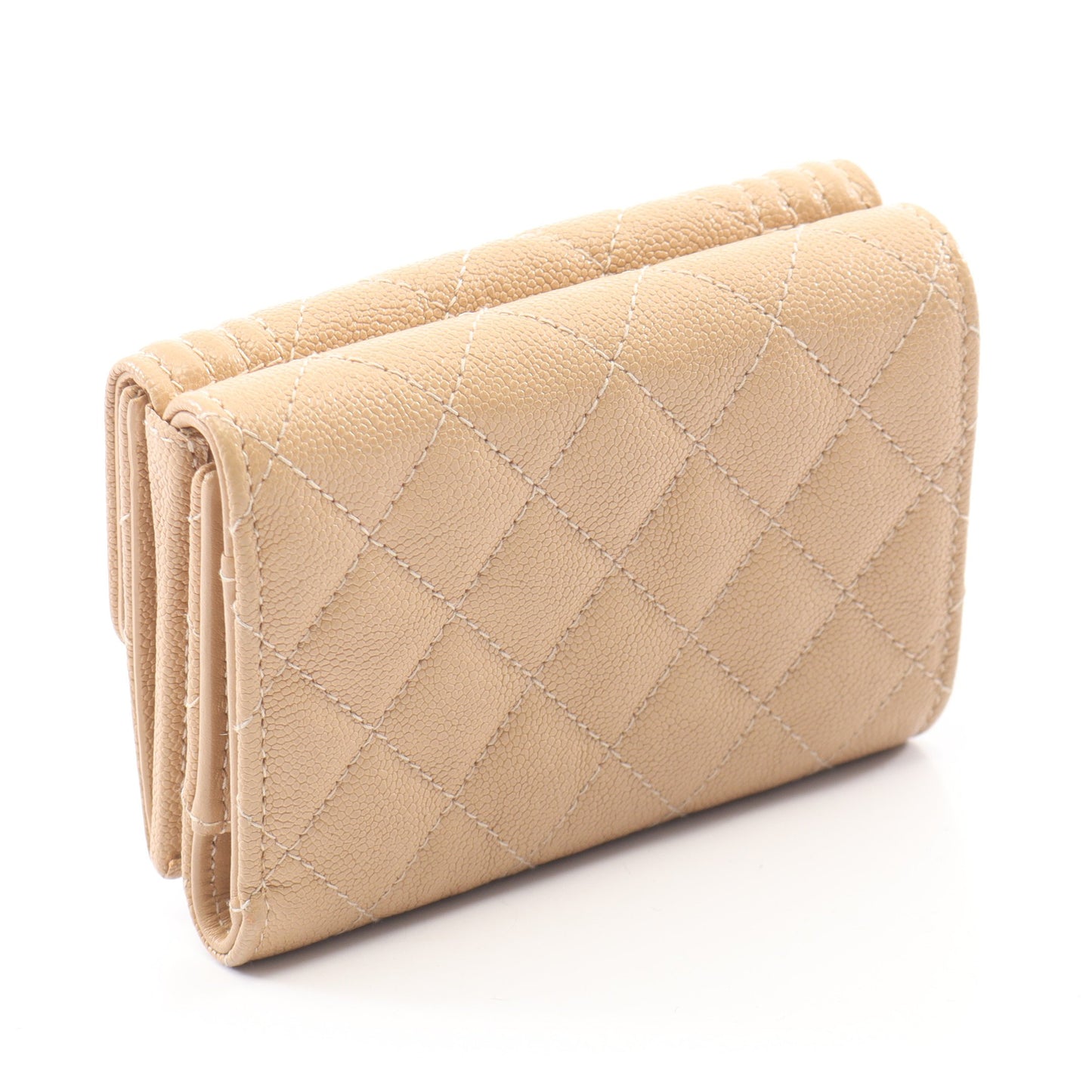 ボーイシャネル 三つ折り財布 キャビアスキン ベージュ ゴールド金具 シャネル 財布・小物 CHANEL