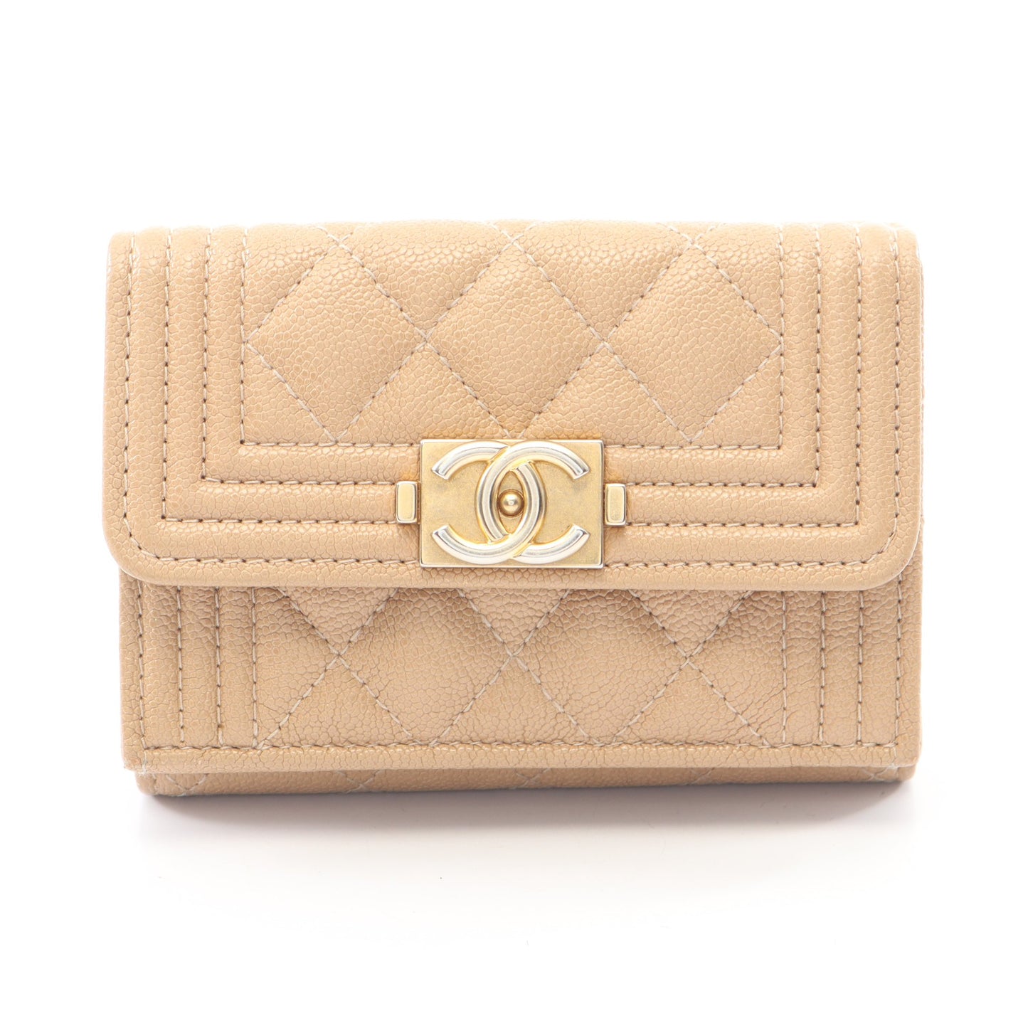 ボーイシャネル 三つ折り財布 キャビアスキン ベージュ ゴールド金具 シャネル 財布・小物 CHANEL