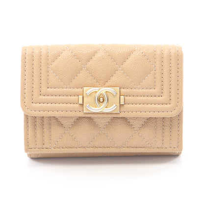 ボーイシャネル 三つ折り財布 キャビアスキン ベージュ ゴールド金具 シャネル 財布・小物 CHANEL
