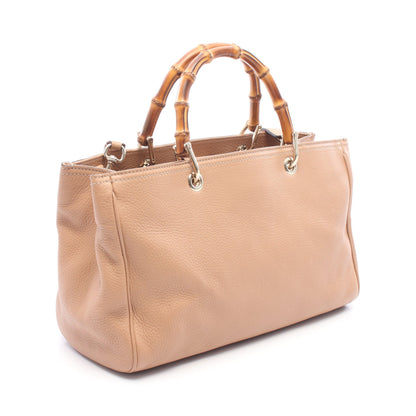 バンブー ショッパー ミディアム 2WAY ハンドバッグ トートバッグ レザー ベージュ グッチ