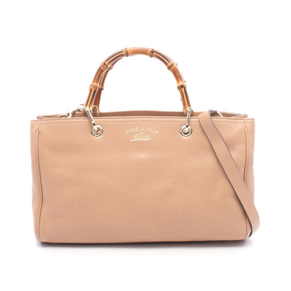 バンブー ショッパー ミディアム 2WAY ハンドバッグ トートバッグ レザー ベージュ グッチ