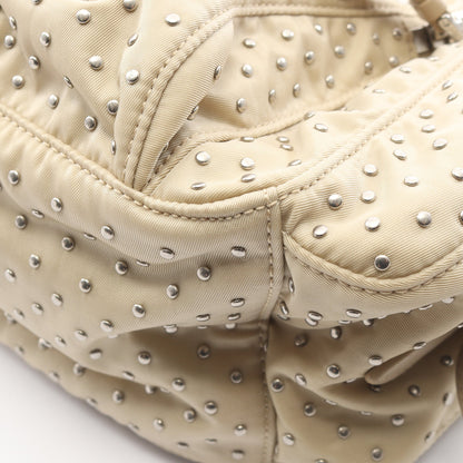 Re-Nylon スタッズ ショルダーバッグ ナイロン レザー ベージュ プラダ