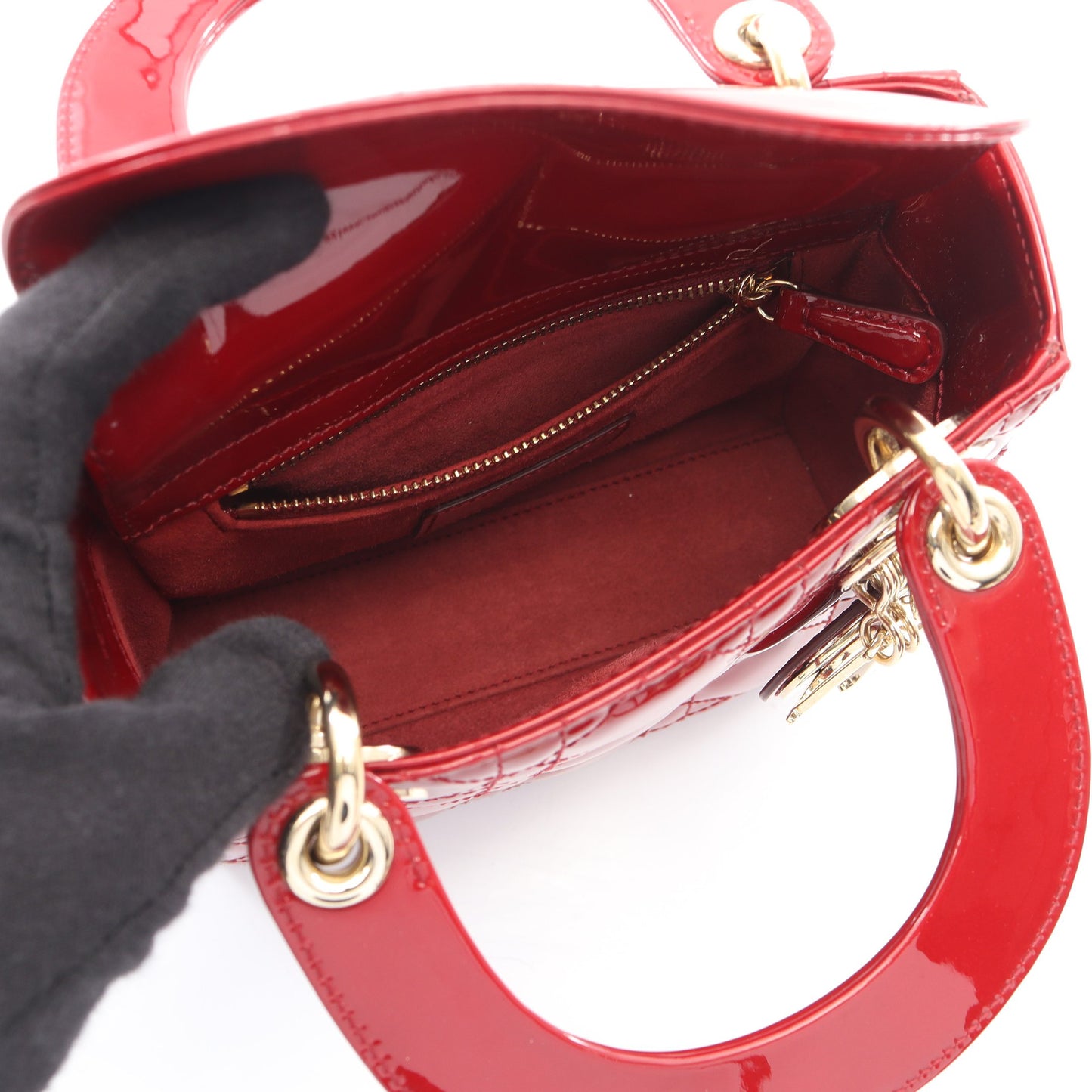 レディディオール ミニ カナージュ 2WAY ハンドバッグ エナメルレザー レッド クリスチャンディオール バッグ Christian Dior