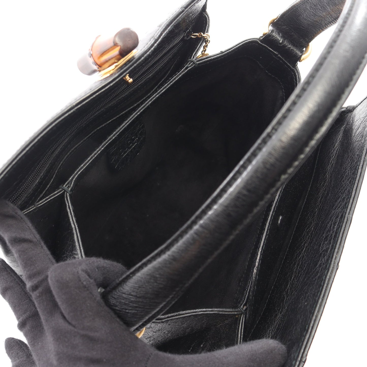 バンブー ハンドバッグ レザー ブラック グッチ