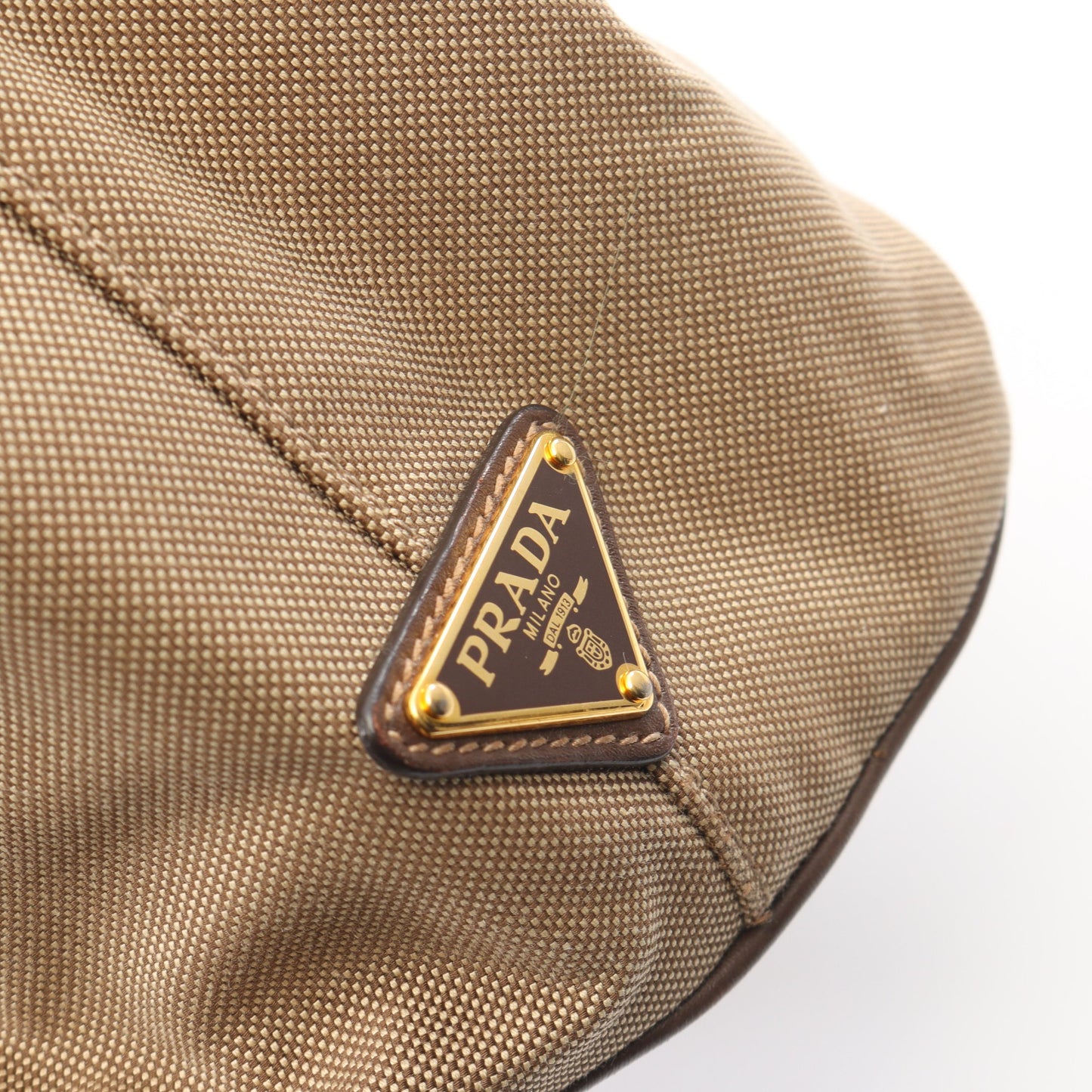 LOGO JACQUARD ロゴジャガード 2WAY ハンドバッグ キャンバス レザー ベージュ ダークブラウン プラダ